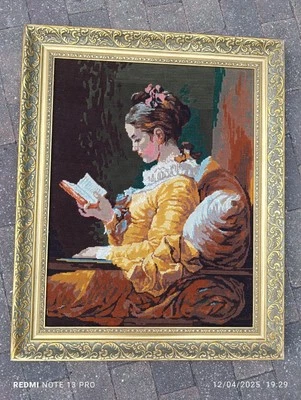 Canevas fini encadré, La Liseuse déco vintage Cadre Doré  - Photo 1/4