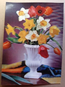 Cartolina d'epoca lenticolare 3D PK-74, FIORI IN VASO, TOPPAN, Zurigo - Foto 1 di 2