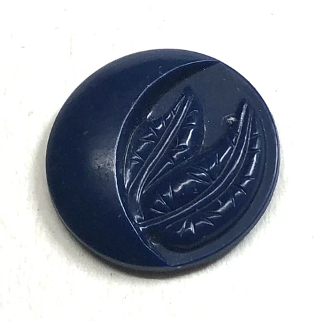 Leaves on Navy Blue Vintage Colt Like Amino Resin Plastic Button Cover