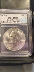 Perfection! 1979-P ICG MS70 Daniel Carr Fantasy Overstrike 40% Silver Ike Dollar - Picture 1 of 2