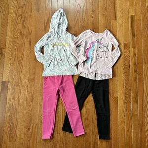 Lot 4 Piece Jumping Beans Carter’s Kid Girl Size 5 Unicorn Tops Leggings EUC! - Picture 1 of 11