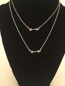 Unique Trending Small Tiny Rhinestone Arrow Charm Necklace Silver Or Rose Gold - Picture 1 of 4