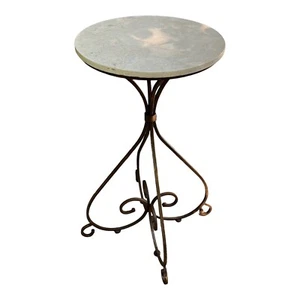 Art Nouveau Iron Based Marble Top Jardin Garden Table Pedestal 42” X 21”Round - Picture 1 of 9