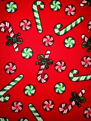 Vtg Cotton Candy Cane  Fabric 45”x2Yds Xmas Candy for Evergreen Tree - Image 1 of 4