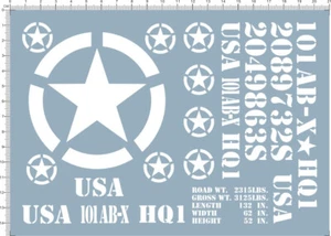 Detail Up 1/10 US Army 101 WILLYS Military Vehicle Markings Water Decal White - Picture 1 of 2