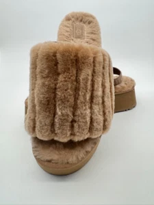 Ugg Disco Sherpa Corduroy Slide Women's Size 10 Beige 2" Heel 7047 - Picture 1 of 7