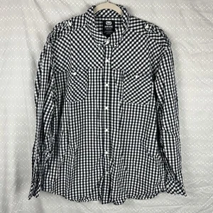 ECKO UNLTD camicia uomo manica lunga con bottoni taglia 2XL nero BIANCO a quadri Y2K - Foto 1 di 6