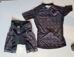 NWT Beroy Athletic Cycling Shorts and Jersey 2 Piece Black/Purple Women's MEDIUM - Picture 1 of 8