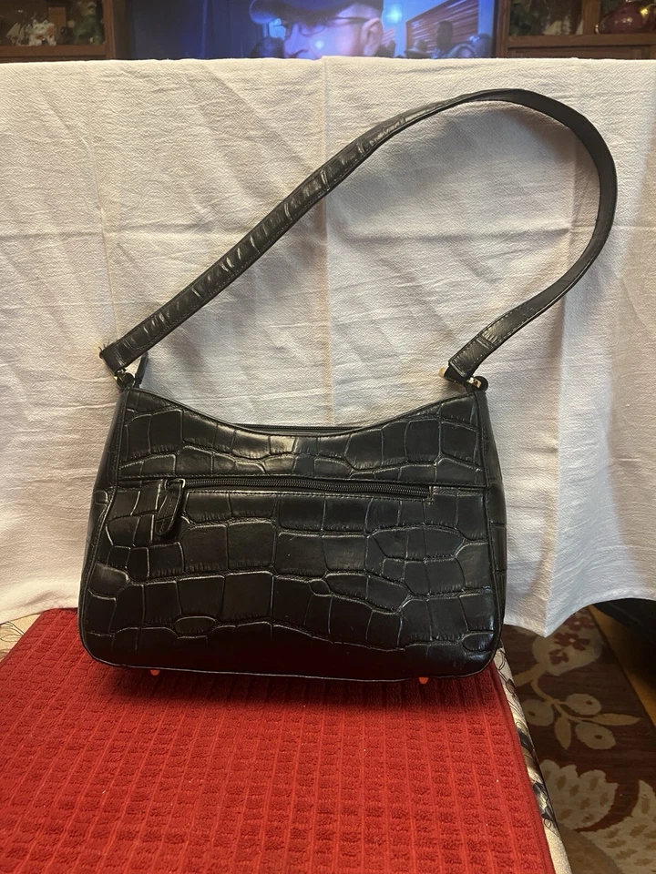 Bolso de Mano Lord & Taylor Cocodrilo Cuero Negro Repujado Caimán Foto 1 de 4