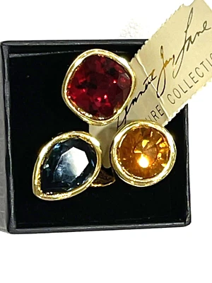 Kenneth Jay Lane Couture Coll. Gold Plated Blue Red Orange Crystal Cocktail Ring - Image 1 of 4