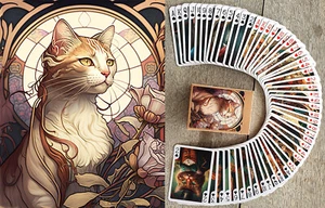 Playing Cards (Poker Deck 54 Cards) FANTASTICAL CATS Vintage Illustrations 144 - Picture 1 of 4