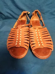 Olukai Hikina Cognac Leather Strappy Open Toe Woven Sandal Women's Size 11 EUC - Picture 1 of 8
