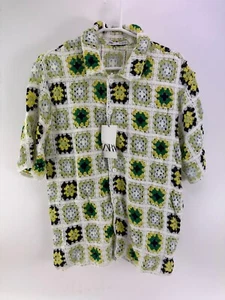Zara Quilted Crochet Mens Multicolor Short Sleeve Button-Up Shirt Size L - Picture 1 of 5