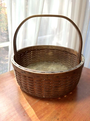 Antigua cesta de recolección de férulas grandes redonda americana temprana de 12" x 10 1/2" de alto Foto 1 de 4