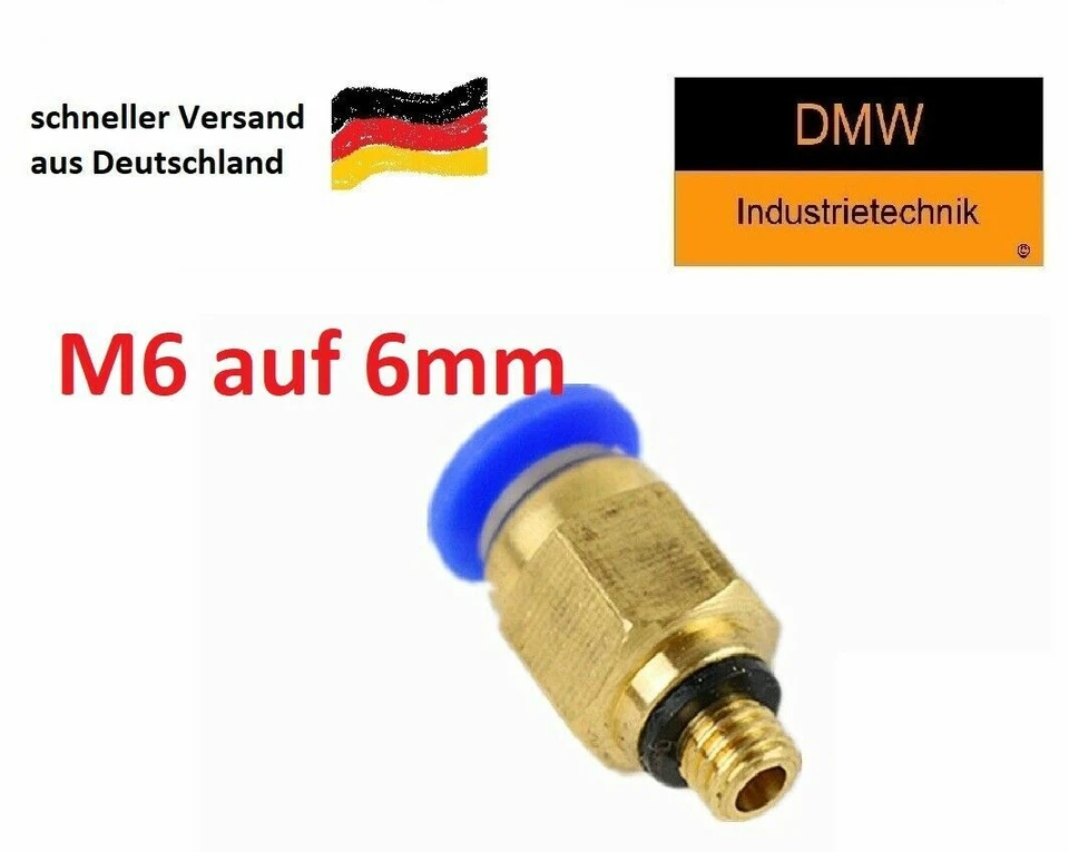 DMW INDUSTRIETECHNIK IQS Pneumatik Kupplung Verbinder Zoll M6 auf 6mm Schlauch gerade Druckluft