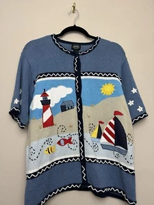 Vintage Designers Studio Originals Cardigan Sweater Large Sailor Boat Button - Picture 1 of 4