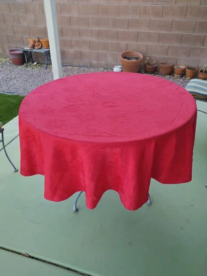 Round Red Christmas Tablecloth, approx. 70 in. across - Image 1 of 2
