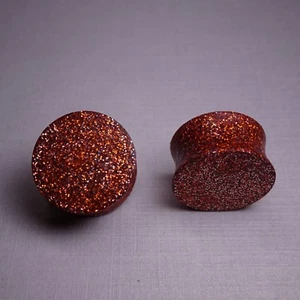Orange Glitter Resin Ear Plugs - Ear Gauges - Double Flared - Handmade - Picture 1 of 1