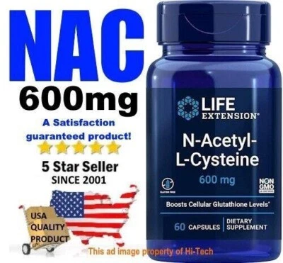 LIFE N-Acetil-L-Cisteína 600 mg 60 Cápsulas NAC - 💗 FRETE GRÁTIS RÁPIDO! - Imagem 1 de 2