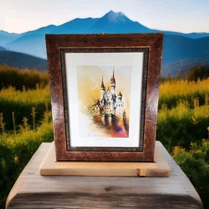 Castillo de Cenicienta Neuschwanstein grabado en acuarela por Buchholz enmarcado Alemania - Imagen 1 de 13