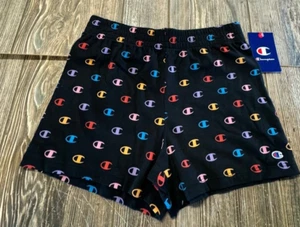 New w/Tags Girls Champion Cute Black Elastic Waist 100% Cotton Logo Shorts L 14 - Picture 1 of 3