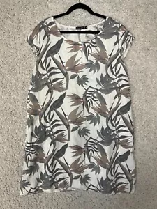 Lungo L'arno Womens Size 2X Tropical 100% Linen Dress Floral Leaf Print Italy - Picture 1 of 10
