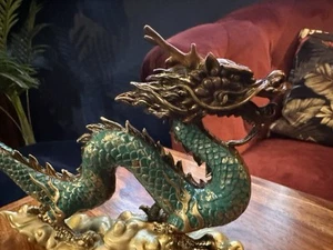 Bronze Chinese dragon statue figurine 11”, boxed. Luck, success power, Feng Shui - Picture 1 of 21
