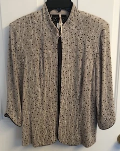 ALEX EVENINGS Taupe Black Sparkle Glitter Jacket Matching Tank 3/4 Sleeve Sz LP - Picture 1 of 15