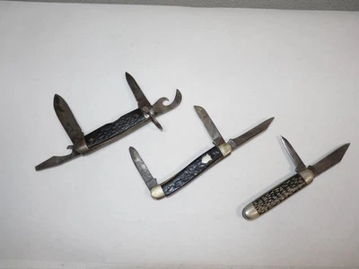 3 Vintage Pocket Knives 2 & 3 Blade Stockman Imperial Camillus Unmarked Parts/Re - Image 1 of 4