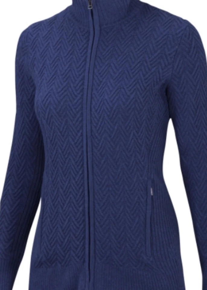 Cárdigan Suéter IBEX Florence Espiga Lana Merino-Crebilla Completa-Azul Marino-Talla XS Foto 1 de 4
