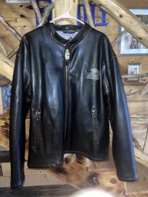VTG Dodge Hemi Biker Jacket Men's XL Black Leather Lined Bomber BC Ethic 00s Y2K - Image 1 of 4