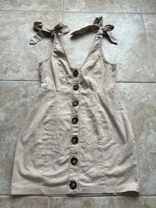 PrettyLittleThing Sundress Beige Button Front Mini Dress Size 4  Summer - Picture 1 of 6
