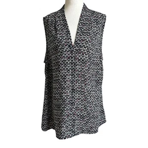 Nic+Zoe Black/Multicolor V-Neck Printed Blouse Women's Size XL | 12-23 - Picture 1 of 6