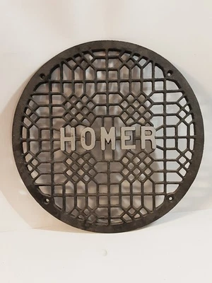 Antiguo registro de rejilla de piso de hierro fundido redondo marca Homer de 18" Foto 1 de 4