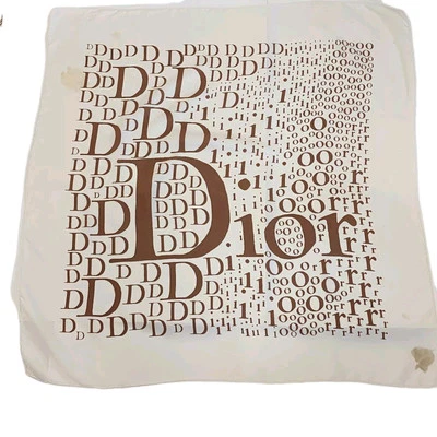 Bufanda de seda rara vintage auténtica Christian Dior blanca marrón con logotipo 30" Foto 1 de 4