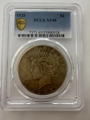 1928 Peace Silver Dollar PCGS XF45 - Image 1 of 2