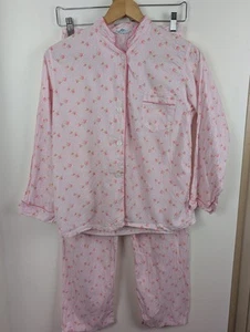 Schrank Vintage Girls Pajama Set Size 16 Pink Flowers Pants Button Up Shirt - Picture 1 of 7