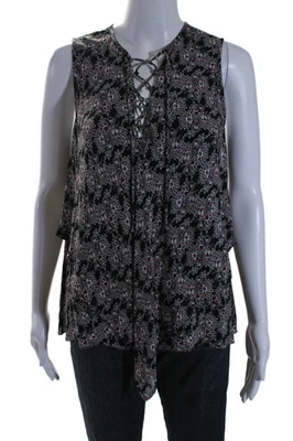 10 Crosby Derek Lam Womens Silk Floral Print Sleeveless Tank Top Black Red Size - Image 1 of 4