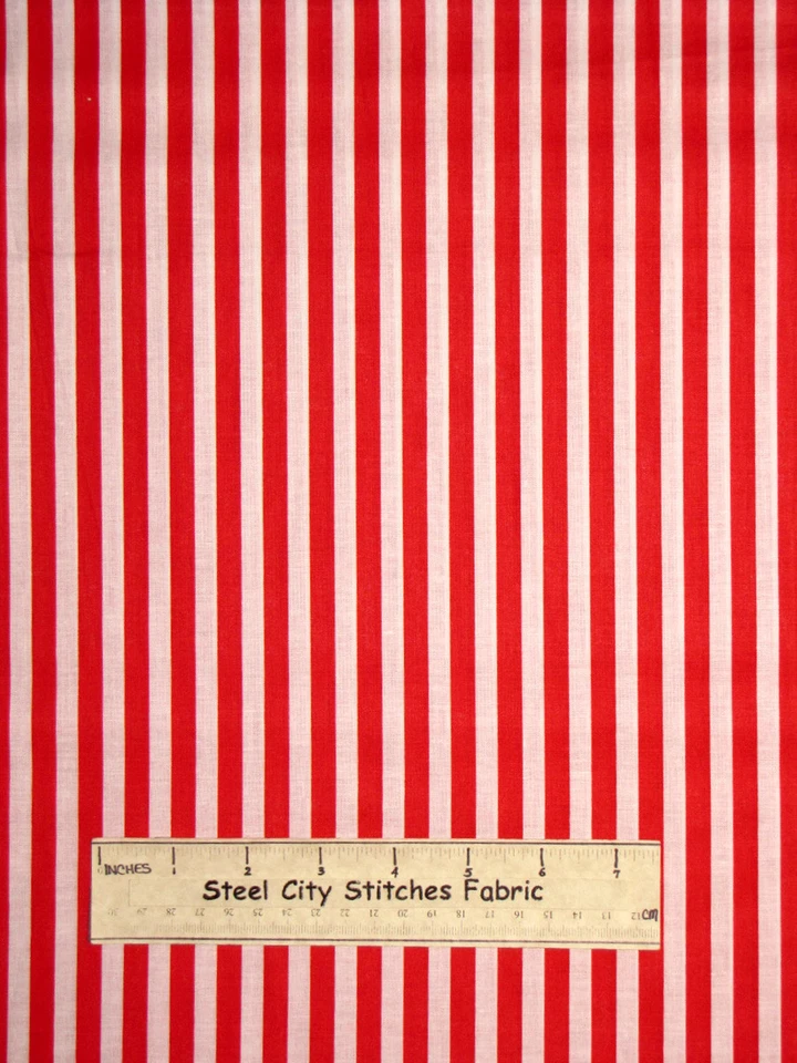 Christmas Candy Cane Stripe Holiday Red White Cotton Fabric David 18" Length - Image 1 of 1