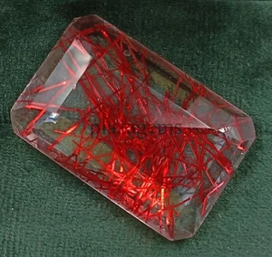 Red Rutilated Quartz 129.10 Ct Certified Emerald Cut Loose Gemstone 5ARW - Picture 1 of 7