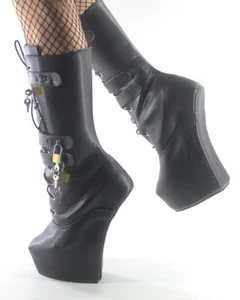 20cm/8" Heelless Horse Ponying Hoof Heel Matte Pu Locked Padlocks Mid-calf Boots - Picture 1 of 6