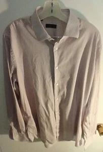 Mens Saks Fifth Avenue Dress Shirt  16.5 Red White Striped Long Sleeve Button Up - Picture 1 of 8