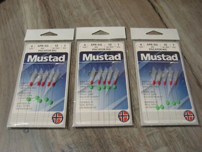 3 equipamentos de isca Mustad Piscator Sabiki SPR-5G cabeça vermelha branca tamanho 4/15 LB linha - Imagem 1 de 4