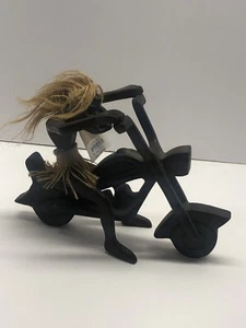 Handcarved Wooden Tiki Figurine Motorcycle Rider Biker Handmade Java - Picture 1 of 9