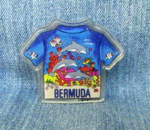 Dolphin Bermuda T-Shirt Shaped Plastic Magnet Souvenir Refrigerator SAL-5 - Picture 1 of 2