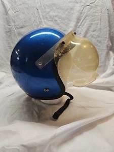 Vintage 1970’s Norcon TW 1 Helmet Snowmobile Motorcycle Blue w/Bubble Shield - Picture 1 of 9