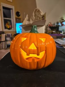 Vintage Cerámica Iluminada Jack-O-Lantern Calabaza Halloween 8" - Imagen 1 de 5