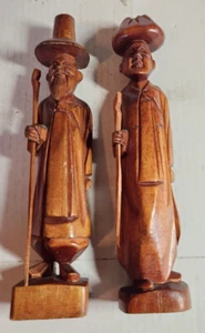 Handgeschnitzte orientalische Statuen aus Holz 10 Zoll alte Männer & Gehstöcke - Bild 1 von 4