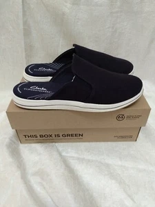 Navy Blue Mules Sneakers Women's Sz 7 Slip On Boat Dock Nautical Clark's Cloud - Picture 1 of 6