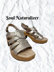 Soul Naturalizer Womens Platform Sandels Sz-7W Warm Silver Faux Leather Adj. - Picture 1 of 12